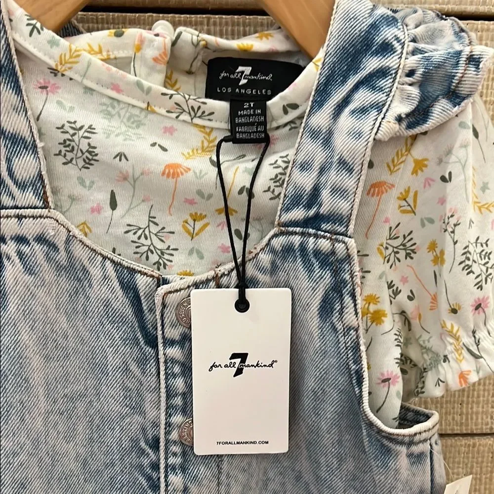 NWT 7 For All Mankind Light Blue Kids Outfit Overalls 2T